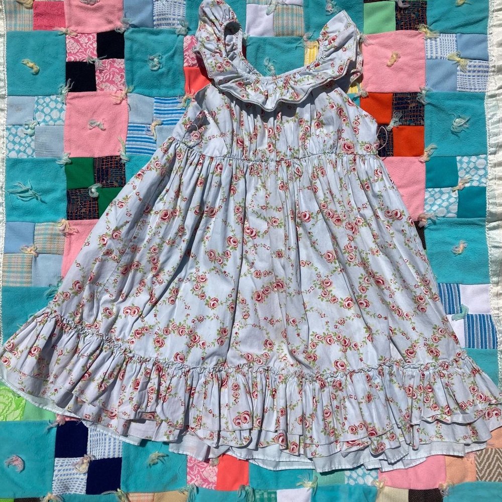 Laura Ashley London Girl's Size 6x Dress Floral Pattern Blue Pink Flowers Vintag